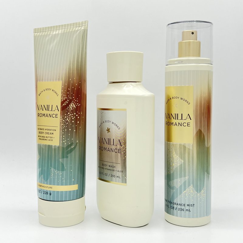 Vanilla Romance Bath & Body 3-Piece Bundle | Ultimate Hydration Body Cream, Body Wash and Fine Fragrance Mist