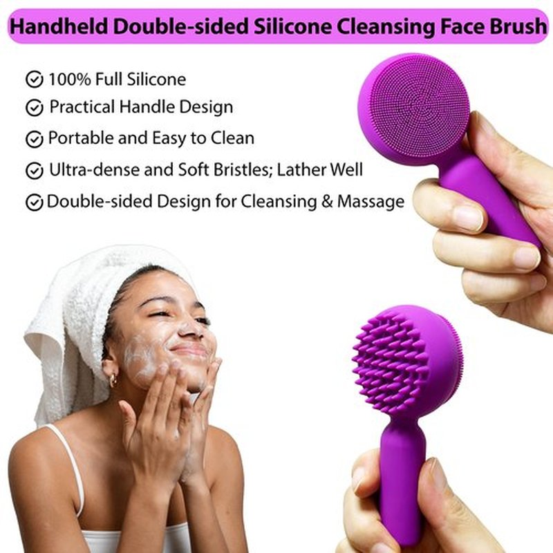 Silicone Facial Cleansing Brush 2 in 1 Silicone Facial Scrubber Manual Exfoliating Facial Brush Face Cleanser Face Exfoliator Ultrafine Bristles for Sensitive Skin Easy to Clean Lather Well (Purple))
