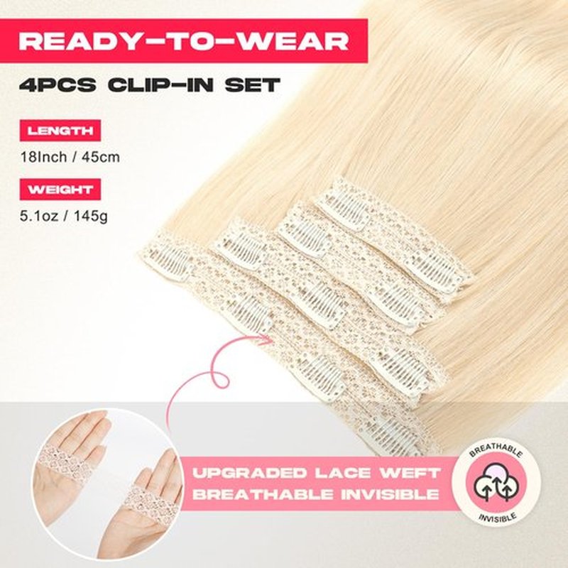 NTYNTY Hair Extensions, 4PCS 18" Clip in Hair Extensions Layered Cut Natural Lightweight Hairpieces with Thinner Softer Invisible Weft for Women - Light Blonde