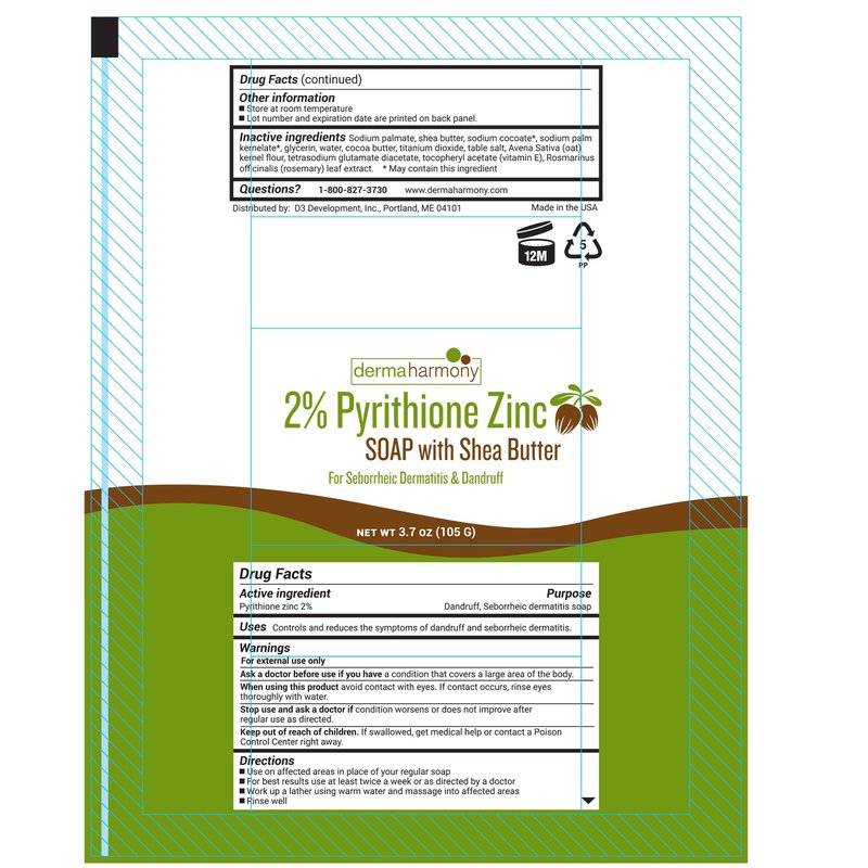 Dermaharmony 2% Zinc Pyrithione (ZNP BAR) Shea Butter Soap 3.7 oz Bars - Five Pack for Seborrheic Dermatitis, Dandruff, Psoriasis, Eczema, etc.