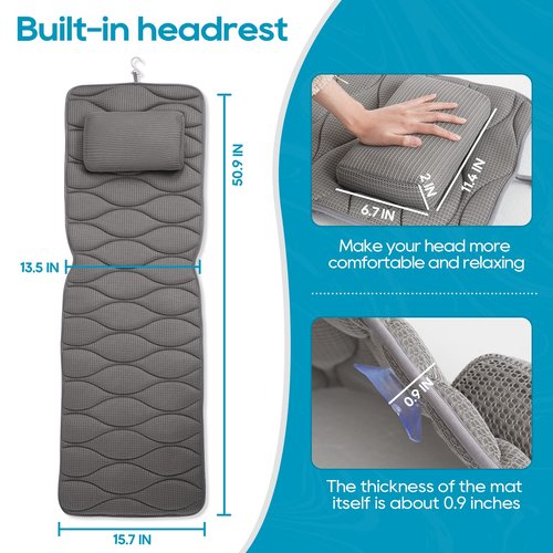 Full Body Bath Pillow, Bath Pillows for tub with Mesh Washing Bag & 21 Non-Slip Suction Cups, Spa Bathtub Pillow for Head Neck Shoulder and Back Support - 5D Air Mesh & Quick Drying | Gray