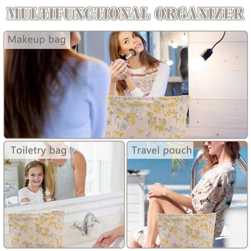 ZLFSRQ Silk Flower Makeup Bag Travel Cute Cosmetic Bags for Women Large Makeup Pouch Zipper Cosmetic Pouch for Purse Aesthetic Makeup Organizer Bag Portable Toiletry Bag
