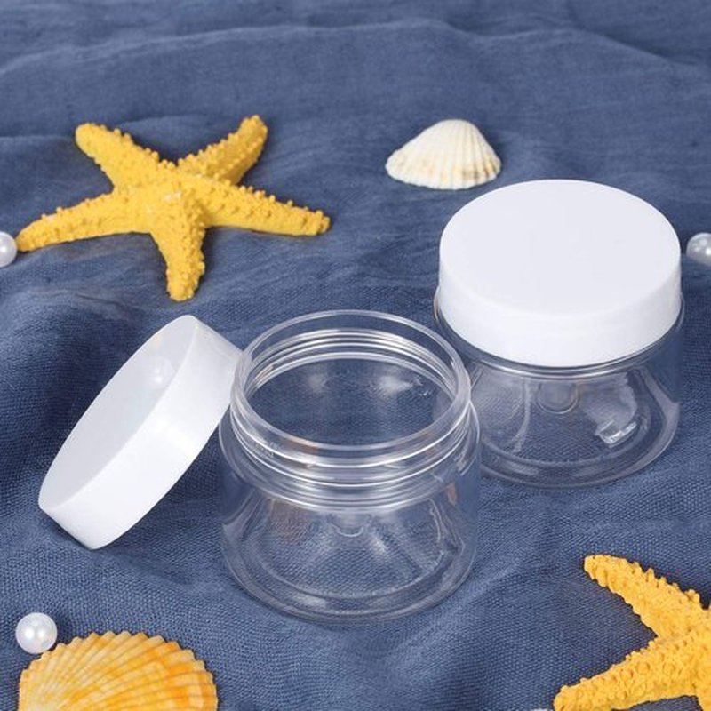 6 Pack Clear Container with Lids Small Plastic Pot Jars Wide Mouth Round Leak Proof Plastic Container Jars with Lid for Travel Storage, Eye Shadow, Nails, Paint, Jewelry (1 oz, White)