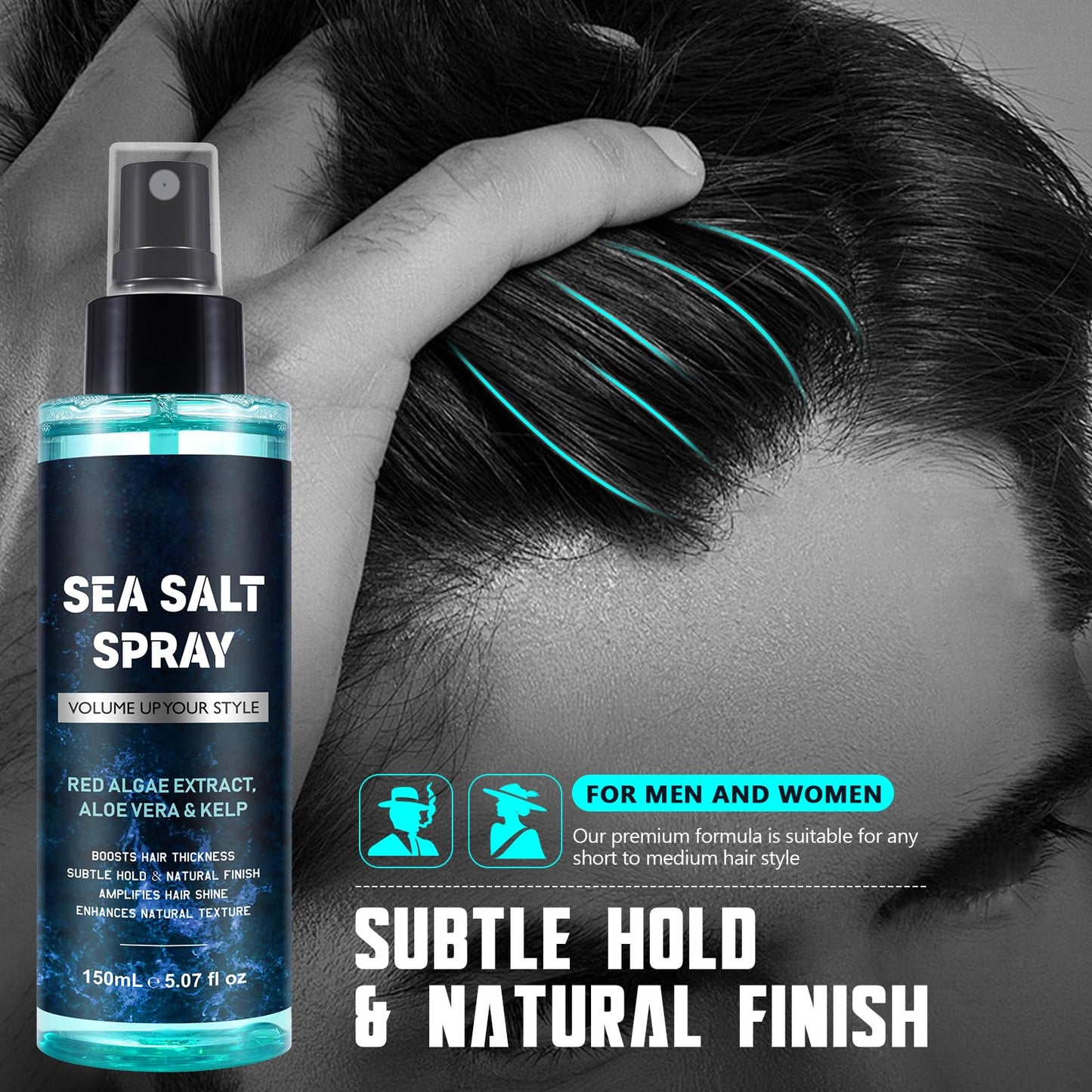 Generic Sea Salt Spray for Hair Men and Women, Surf Spray to Add Volume and Texture Sea Salt Spray for Men Beach Hair Spray - 5.07 Fl oz, Black