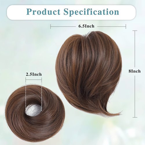 HSLHDI Messy Hair Bun Hair Piece for Women Short Bun Tousled Synthetic Elastic Scrunchies Hairpiece for Women Girls (1-1pcs, 8#-Medium Chestnut Brown)……