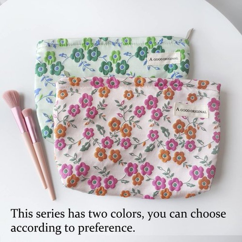 STARDW Floral Cosmetic Bags Makeup Bags for Women and Girls,Travel Makeup Bag Large Capacity Canvas Makeup Bag,Makeup Organizer Bag Zipper Pouch (Green Flowers)