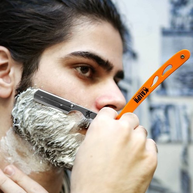 Kaliph Professional Barber Straight Razor For Men - Premium Pack of 2Pcs Shavette Straight Razor With 100 Shaving Blades - Salon Quality Men's Manual Cut Throat Razor For Close Shaving (Black & Orange