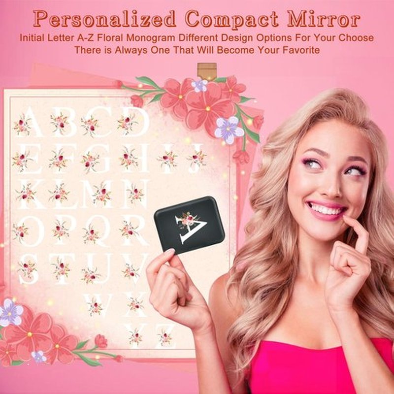Personalized Gifts for Women Initial compact mirror with Light,Preppy Stuff LED mirror 1X/3X magnifying mirror,Travel mirror,Mini Makeup mirror,Folding Pocket Mirror for Girls Women Bridesmaid Gifts