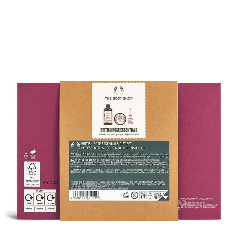 The Body Shop 3 Piece Essentials Gift Set - Shower Gel, Body Yogurt, Hand Cream, Vegan