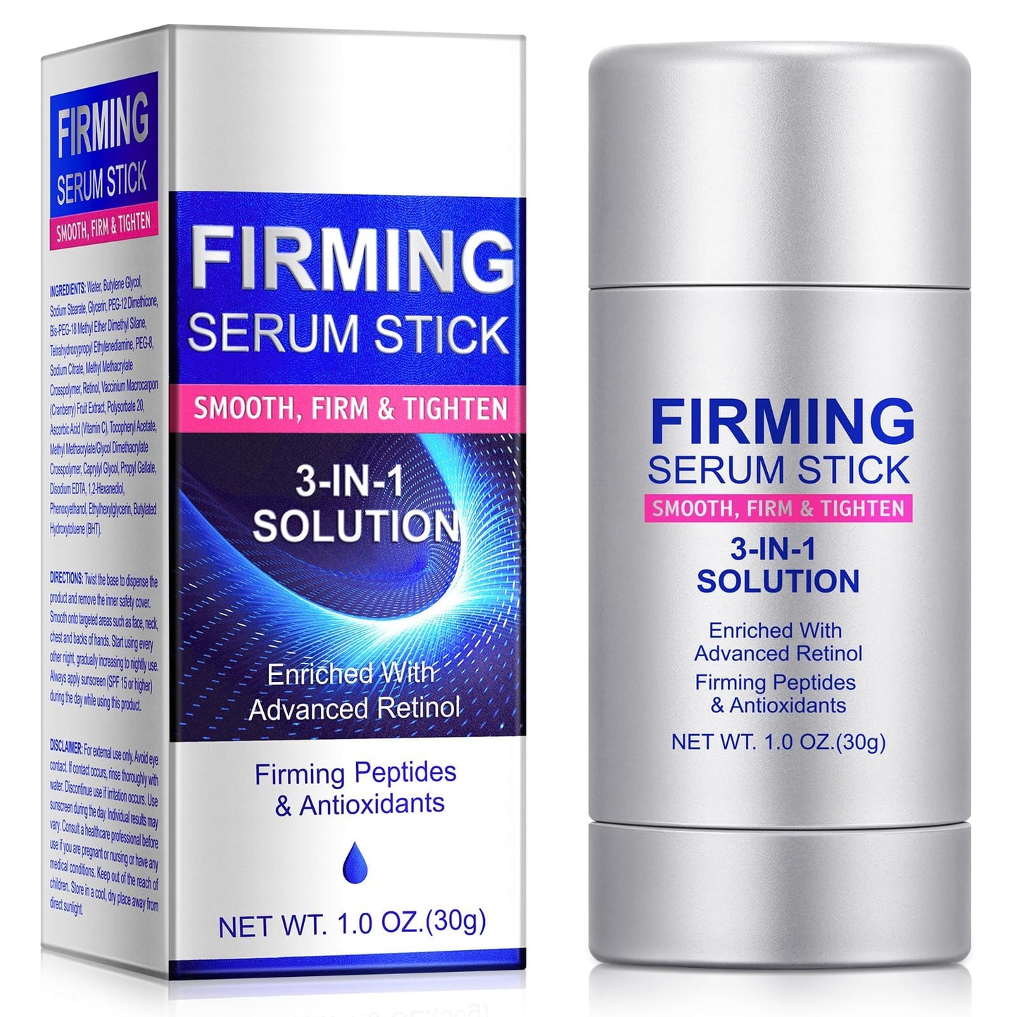 Advanced-Retinol Firming Serum Stick, 3-in-1 Face Firming Stick for Women, Smooth,Tighten and Firm Face,Neck & Jawline, Reduces Wrinkles, Hydrates & Nourishes Skin (1.0 OZ)