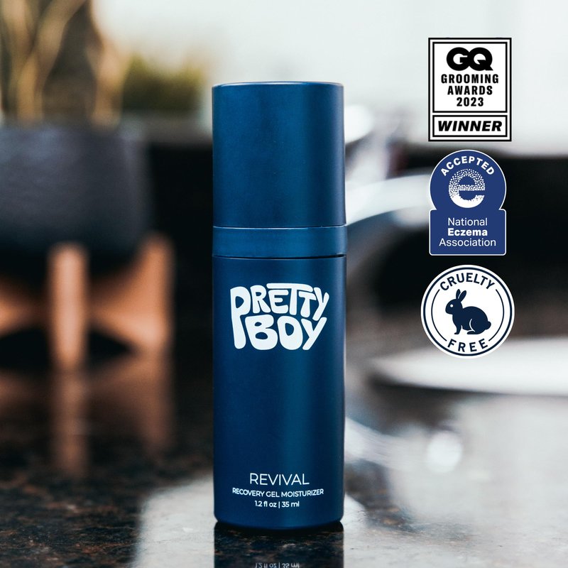 Prettyboy Face Revival Gel Moisturizer For Men - Hydrating Cream That Refreshes Dry Skin, Irritation, & Redness - Supports Anti Aging & Anti Wrinkle - Fragrance Free - 2 Count