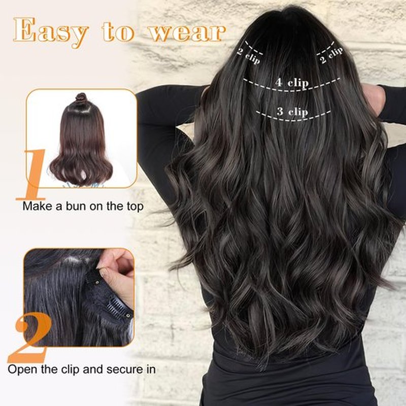 AISI BEAUTY Clip in Hair Extensions for Women Long Wavy Synthetic Brown Highlight Hair Extension 20 Inch 4PCS Natural Thick Hairpieces (Brown Mixed Blonde)