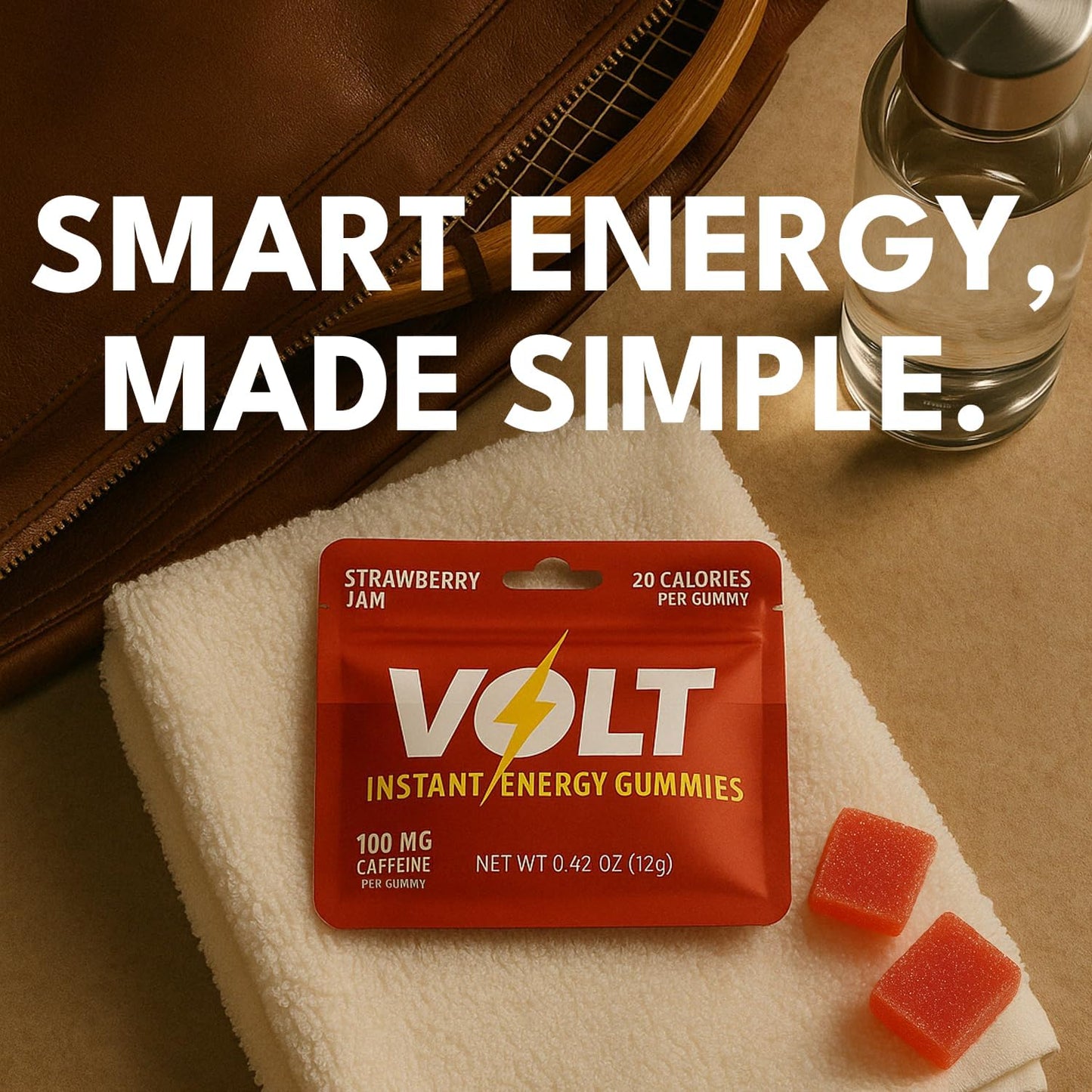 Volt Instant Energy Gummies - 100mg Caffeine Chews for Fast-Acting Workout Fuel | Strawberry Jam - 12 Pack