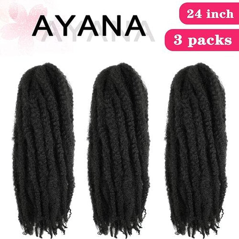 Ayana Marley Hair 3 Packs Marley Twist Braiding Hair Marley Braiding Hair For Faux Locs Crochet Hair 24Inch Long Afro Synthetic Hair Extensions (24 inch-3 pack, 1B)