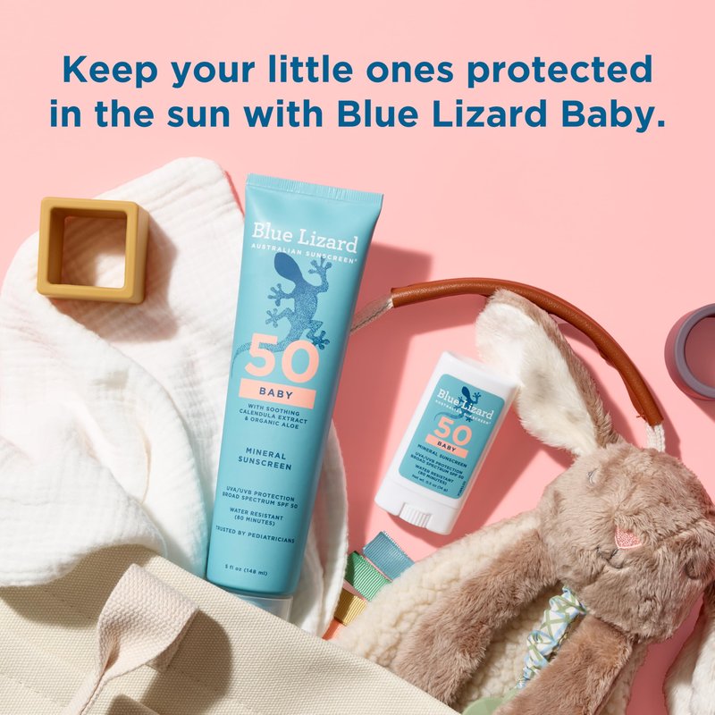 Blue Lizard BABY Mineral Sunscreen with Zinc Oxide,SPF 50+,Water Resistant,UVA/UVB Protection with Smart Cap Technology - Fragrance Free,5 oz. Tube,(Pack of 2)