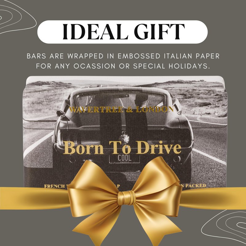 Wavertree & London Born To Drive Scented Natural Soap Bar, 7oz Moisturizing French Triple Milled Soap Bar for Women & Men Enriched with Organic Shea Butter, Pure Bath & Body Soap (1 Bar)