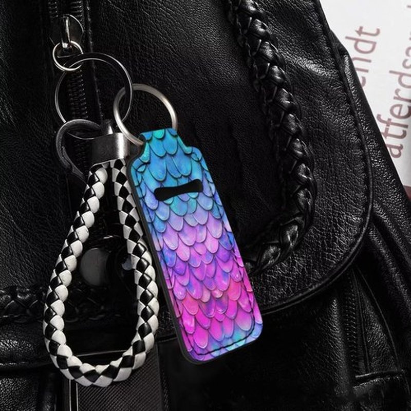 SEANATIVE Mermaid Scales 5 PCS Lipstick Holder Keychain Chapstick Holder Lip Balm Holder Keyring Portable Neoprene Lipstick Holder Lipstick Pouch with Metal Key Ring for Travel Carry Lipstick