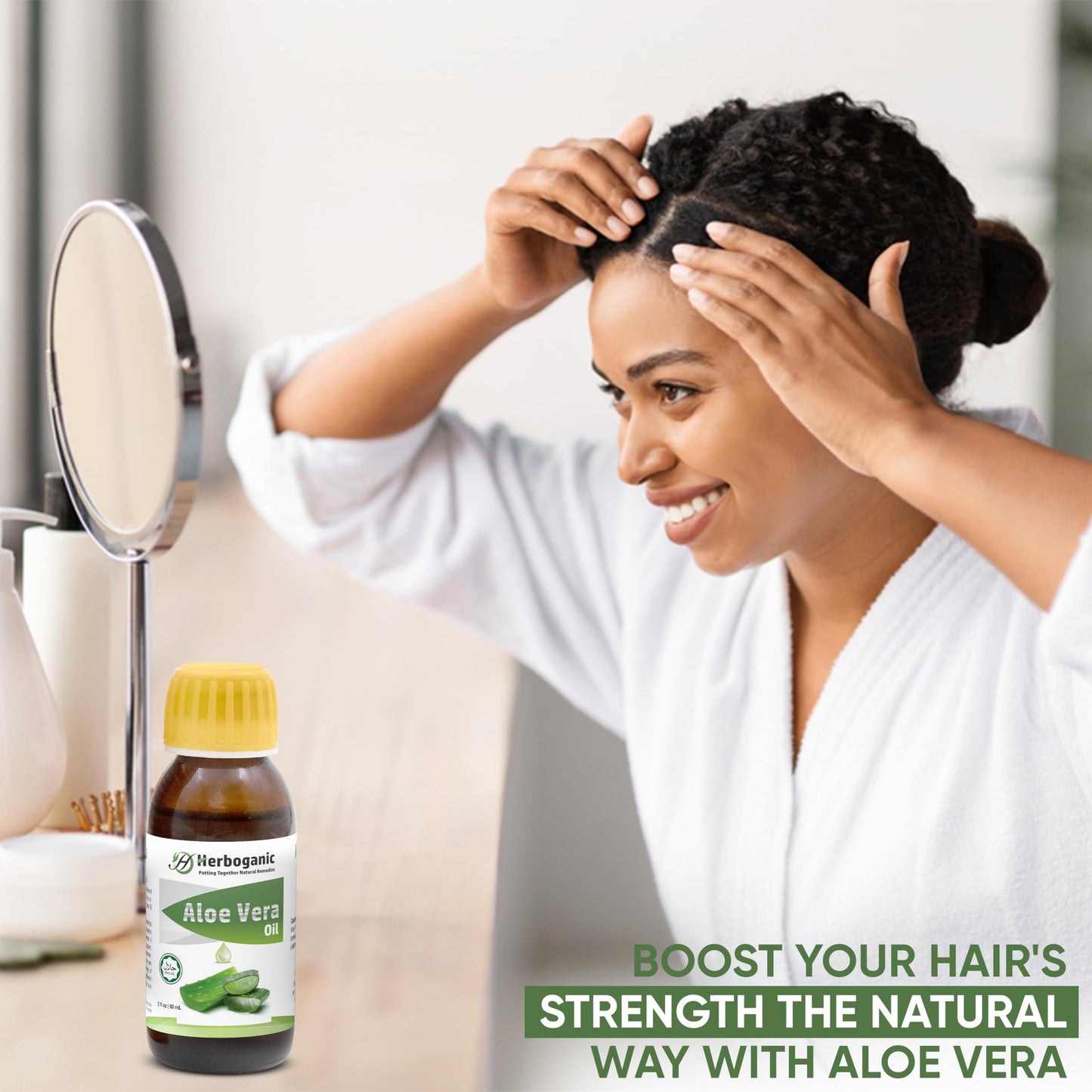 HERBOGANIC Natural Aloe Vera Oil - 100% Cold Pressed, Nourishing for Skin, Hair, and Eyelash Growth,Aloe Vera Massage Oil,