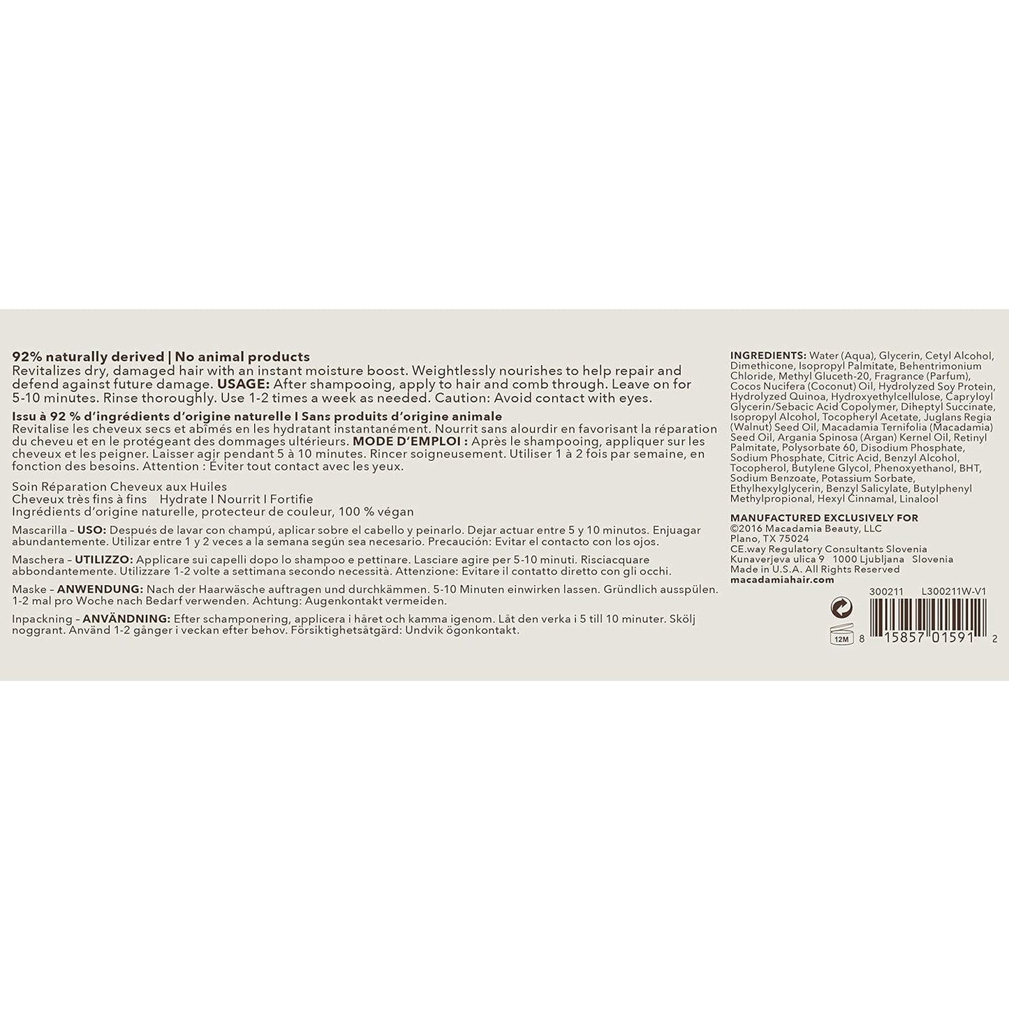 Macadamia Professional Hair Care Products Weightless Repair Hair Masque - For Thin Fine Hair - Color-Safe, Cruelty-Free and 100% Vegan - 7.5 Fl. Oz.