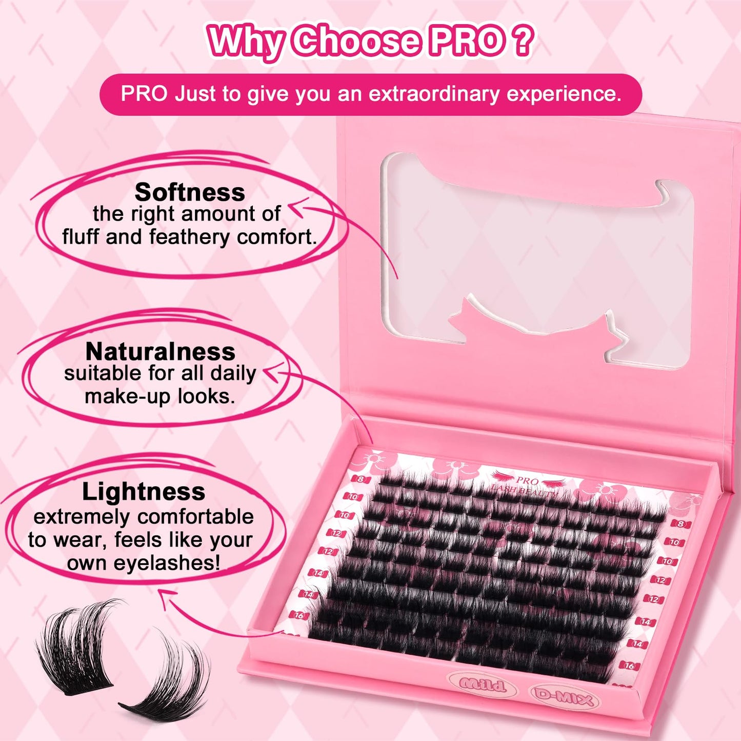 Lash Clusters, 108 Pcs Individual Lashes Soft Cluster Lashes DIY Lash Extension 8-16mm Eyelash Clusters Volume Wispy Lashes Super Thin Band Reusable(Mild,D-8-16mix)
