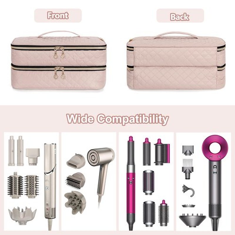 Teamoy Travel Carrying Case Compatible with Shark FlexStyle Styling (HD 435/430),Double-Layer Hair Accessories Tools Storage Bag for Hair Dryer Airwrap Styler and Attachments, Misty Rose