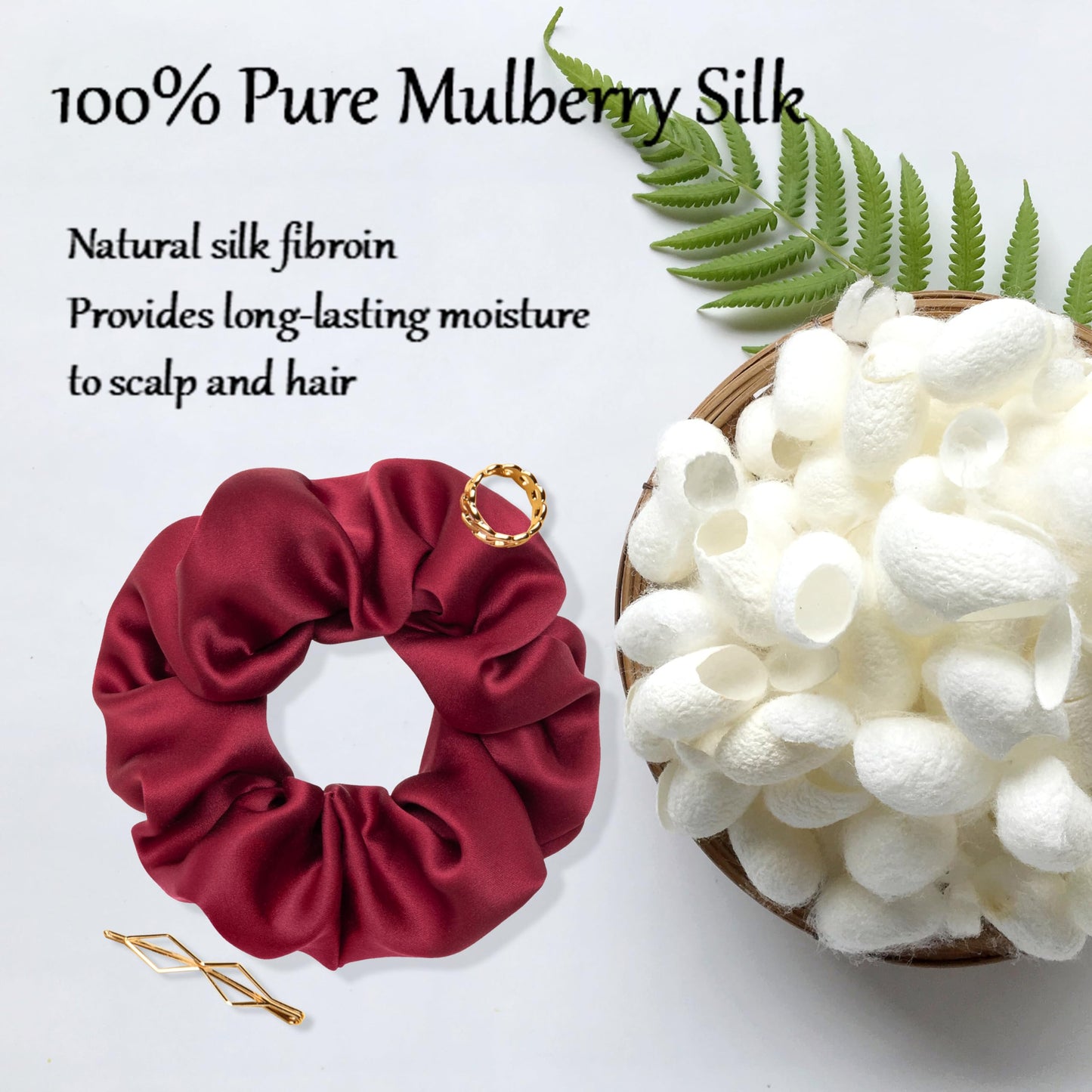 MurierSilk Mulberry Silk Hair Scrunchies, Elastic Ponytail Holders & Hair Wraps for Women - 100% Pure Silk Prevents Frizz & Breakage (Red)