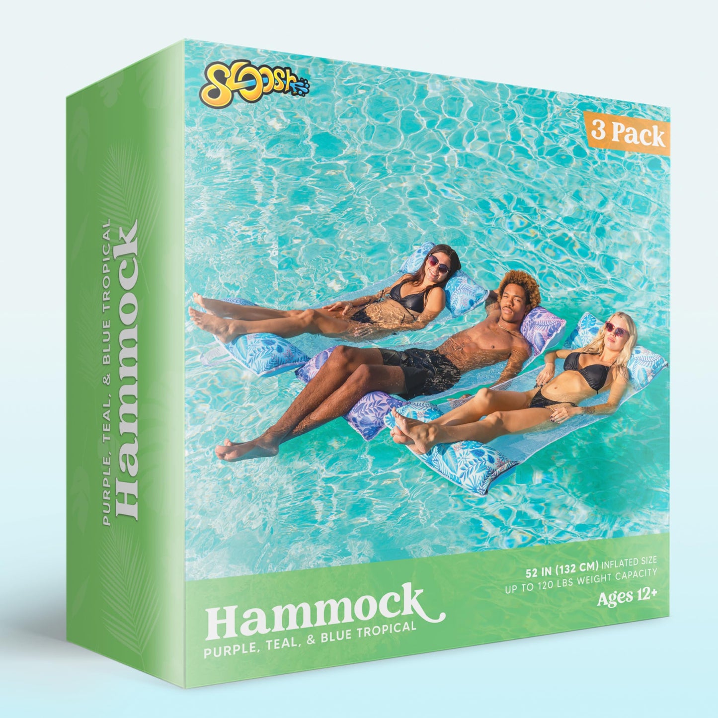 Sloosh 3 Pack Inflatable Pool Float Hammock, Water Lounges, Multi-Purpose Swimming Pool Accessories (Saddle, Lounge Chair, Hammock, Drifter), Lake, Outdoor, Beach