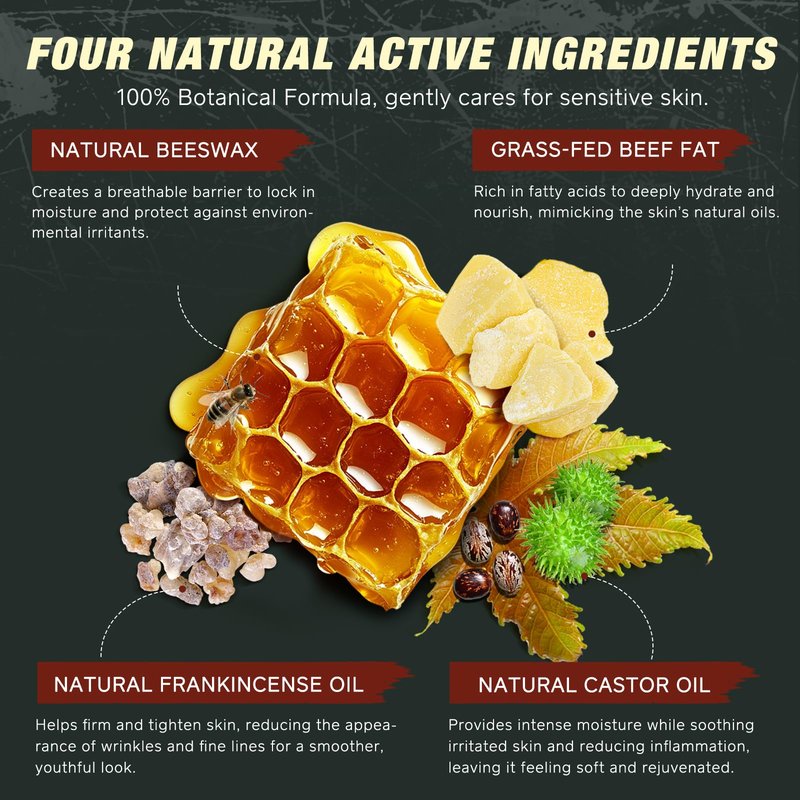 NVXNMSD Beef Tallow, Castor Oil, and Frankincense Oil Skin Balm - 100% Grass-Fed Tallow for Skin Care - Face & Body Moisturizer for Sensitive Skin, Deeply Moisturizing & Nourishing - 4.2 oz