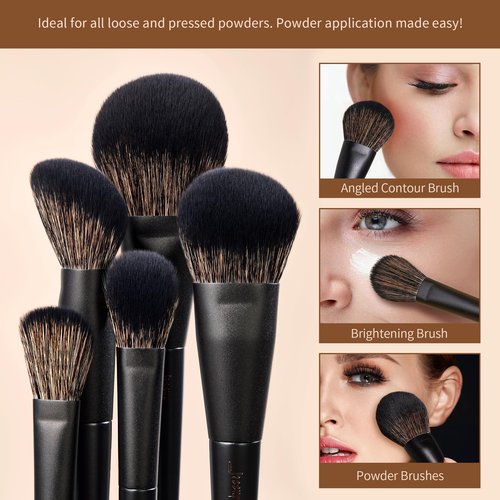 Jessup Makeup Brushes Set Jessup Make up Brushes 14Pcs Black Kabuki Foundation Eyeshadow Contour Concealer Powder Eyeliner Crease Eyebrow Blending Brush with Gift Box, T336-G