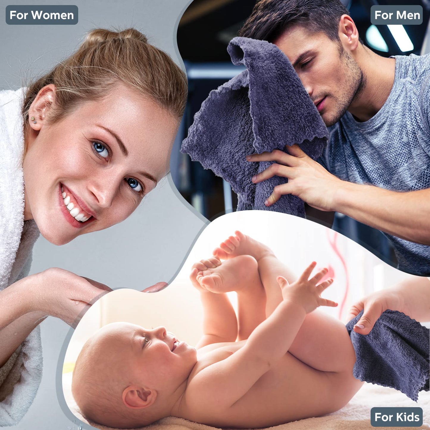 Newwiee 100 Pack Washcloths Bulk, Ultra Soft Wash Cloths 12 x 12 Inch Quick Dry Absorbent Microfiber Face Towel,Reusable Facial Fingertip Cloth for Spa Baby Shower & Craft(Dark Grey)