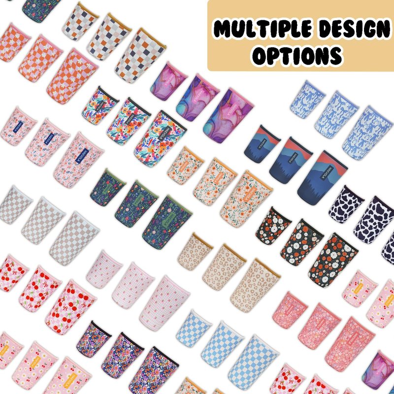 Reusable Insulated Neoprene Iced Coffee Cup Sleeve, Durable Drink Sleeve for Cold Beverages, Beverage Holder for Iced Coffee, Classic Checker
