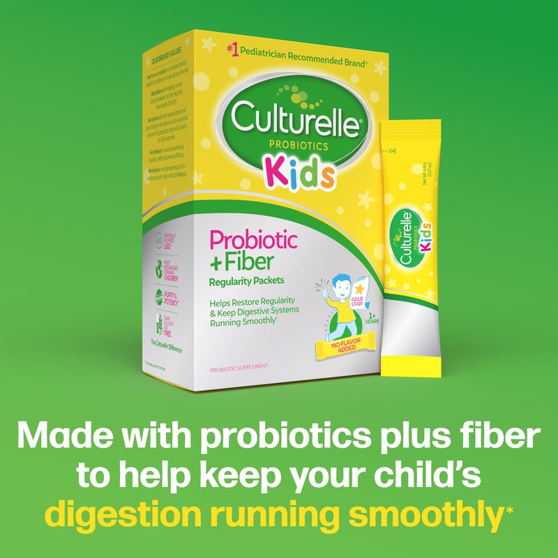 Culturelle Kids Probiotic + Fiber Packets (Ages 3+) - 24 Count - Digestive Health & Immune Support - Helps Restore Regularity (Packaging may vary)