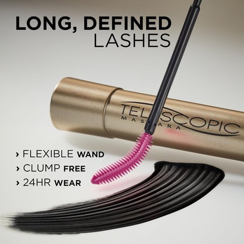 L’Oréal Paris Makeup Telescopic Original Lengthening, Lash Separating Mascara with Dual Precision Brush, Washable, Carbon Black, 0.27 Fl Oz., 2 Count