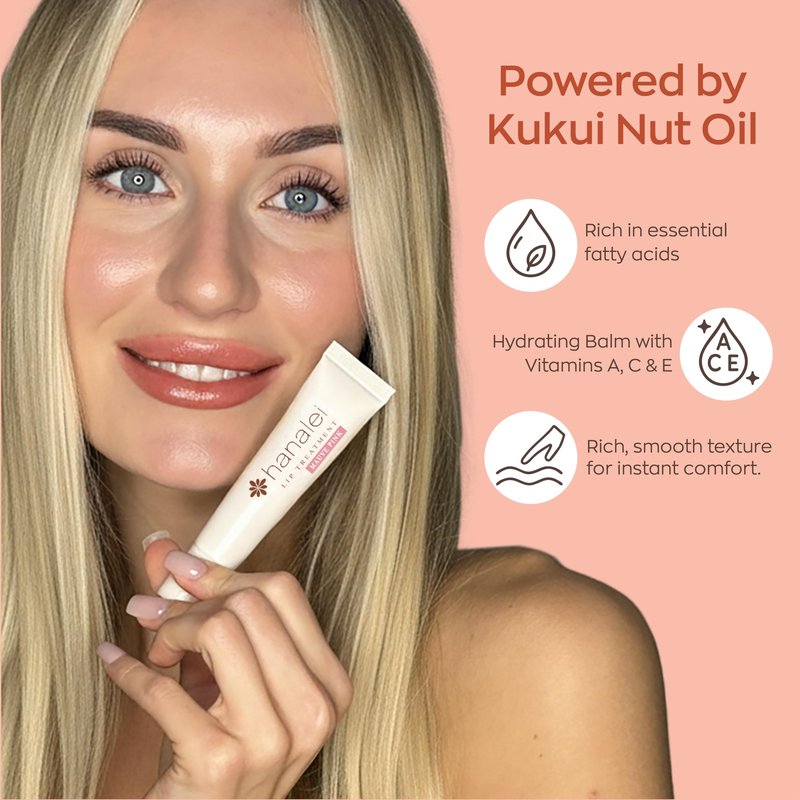 Hanalei Lip Treatment for Dry, Chapped Lips – Intensive Overnight Moisturizer with Kukui Oil, Shea Butter & Grapeseed Oil – Hydrating Balm for Healing Cracks – Mauve Pink Tint, 15g – Cruelty-Free
