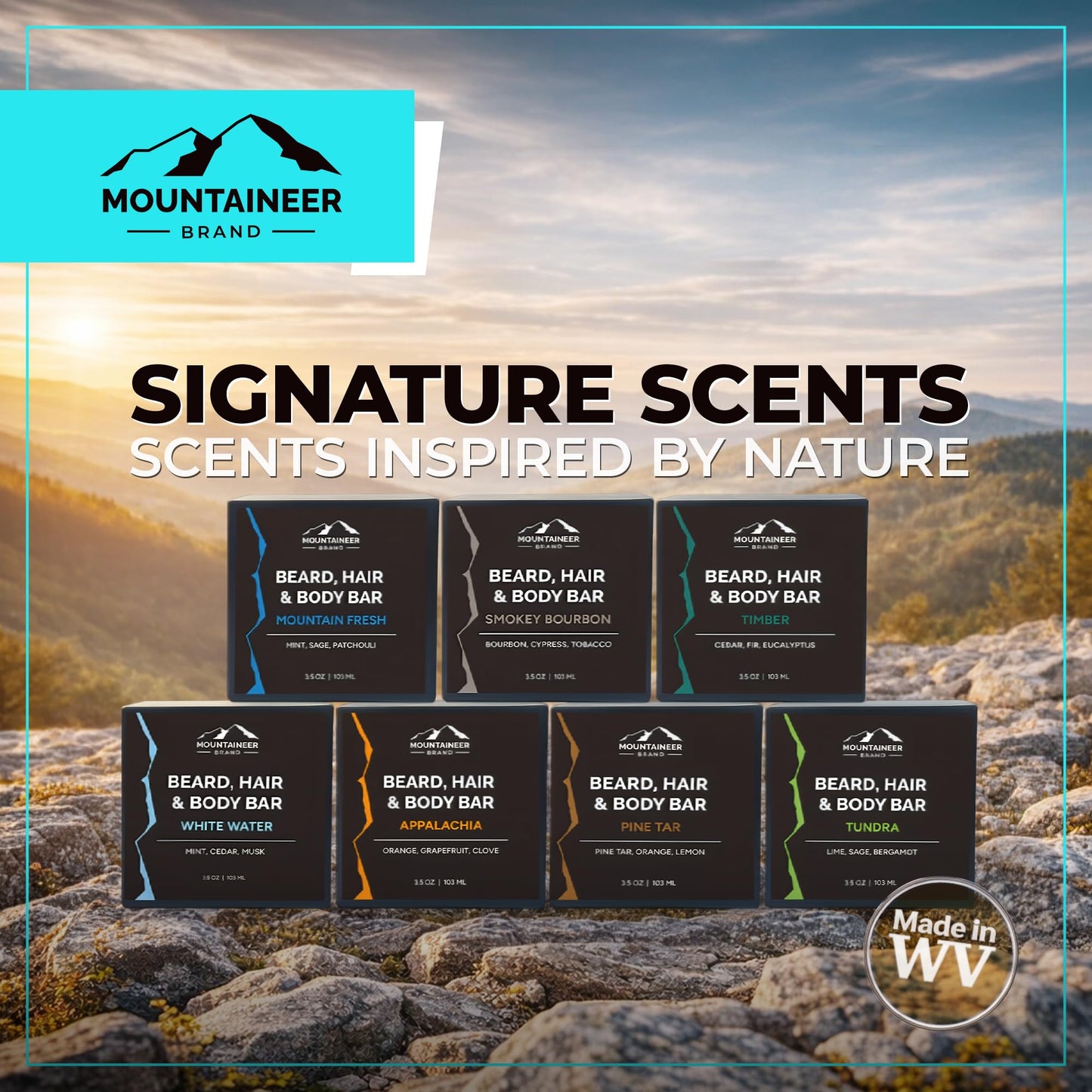 Mountaineer Brand Beard, Hair and Body Bar | Men's Bar Soap for Women too | All Natural Beard Shampoo & Conditioner | Face Wash | Body Scrub | For Sensitive Skin | Handcrafted White Water Scent 4oz