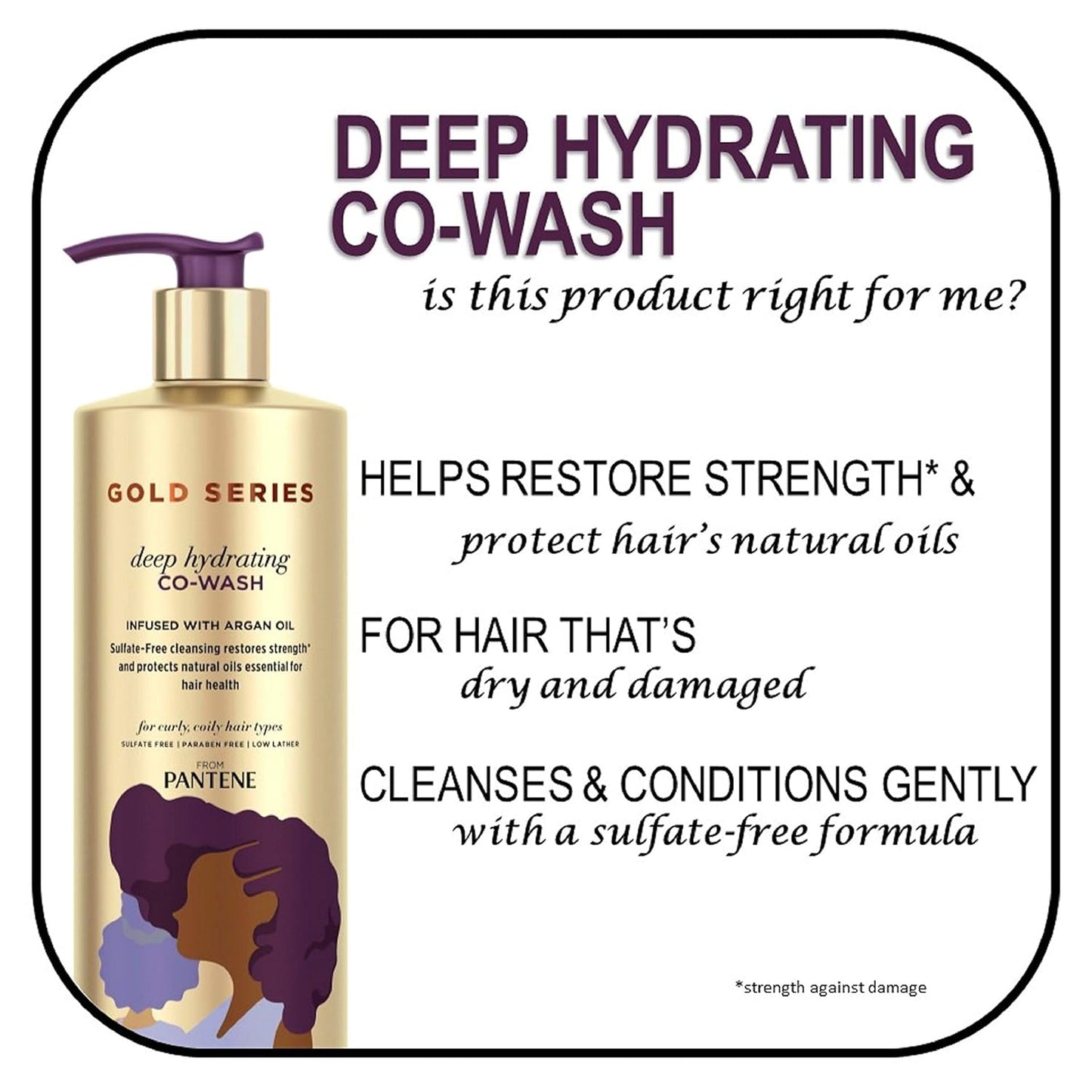 Pantene Gold Series from Sulfate Free Deep Hydrating with Argan Oil for Curly Coily Hair, Co-Wash, 15.2 Fl Oz (Packaging May Vary)