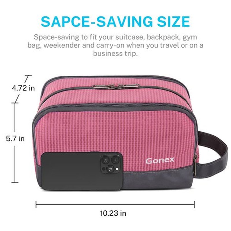 Gonex Travel Toiletry Bag Nylon, Cosmetic Makeup Bag for Women, Dopp Kit Shaving Bag Toiletry Organizer Pink