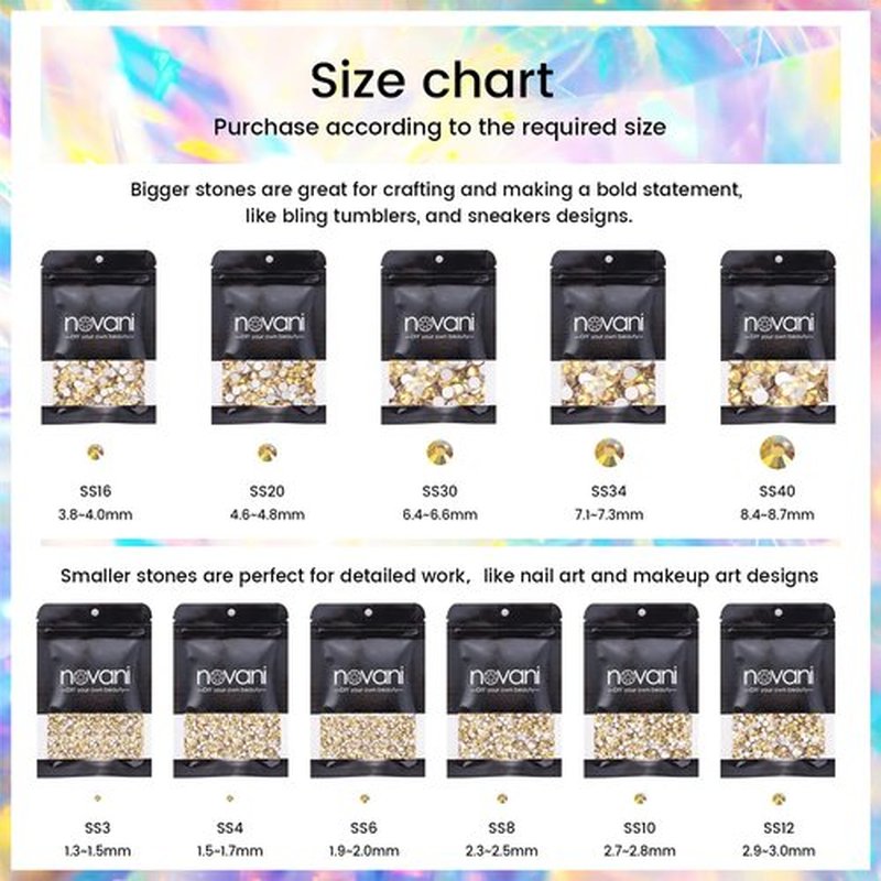 Novani Rhinestones 1440Pcs Flatback Crystal Round Loose Gemstones Glass Rhinestones for Crafts Makeup Nail Art Clothes Shoes DIY Decorations(SS20, 4.6-4.8mm,MetalSunlight)