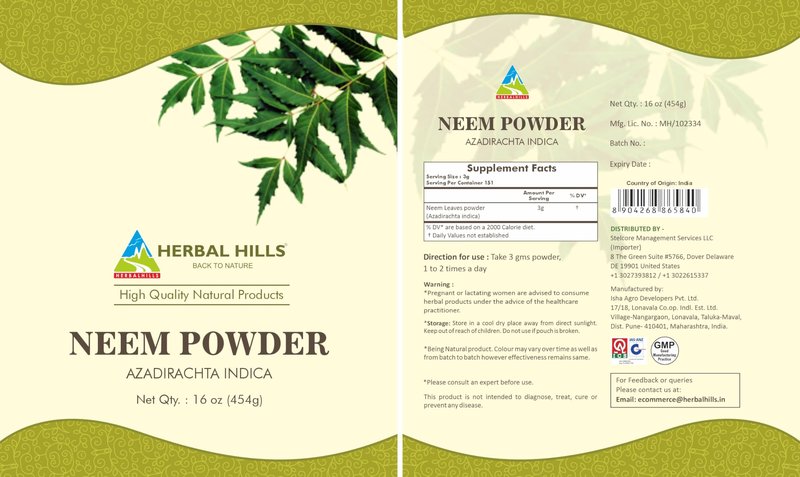 HERBAL HILLS Neem Powder Azadirachta Indica Pure Neem Leaf/Leaves Powder 16 Oz