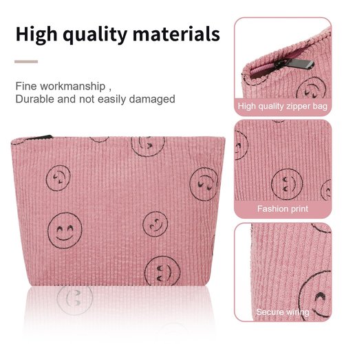 Wudimeitt Cosmetic bag Makeup bag Preppy Cute Corduroy Toiletry bag for women travel essentials (pinkpink)