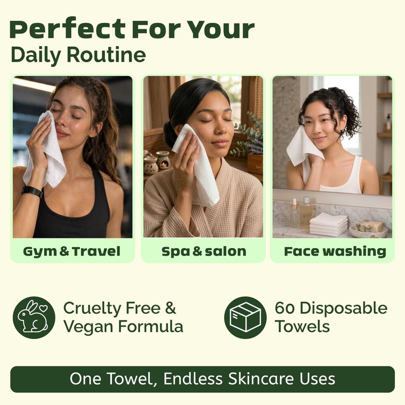 Disposable Face Towels XL, 60 Count, Ultra-Soft, Vegan, Cruelty-Free