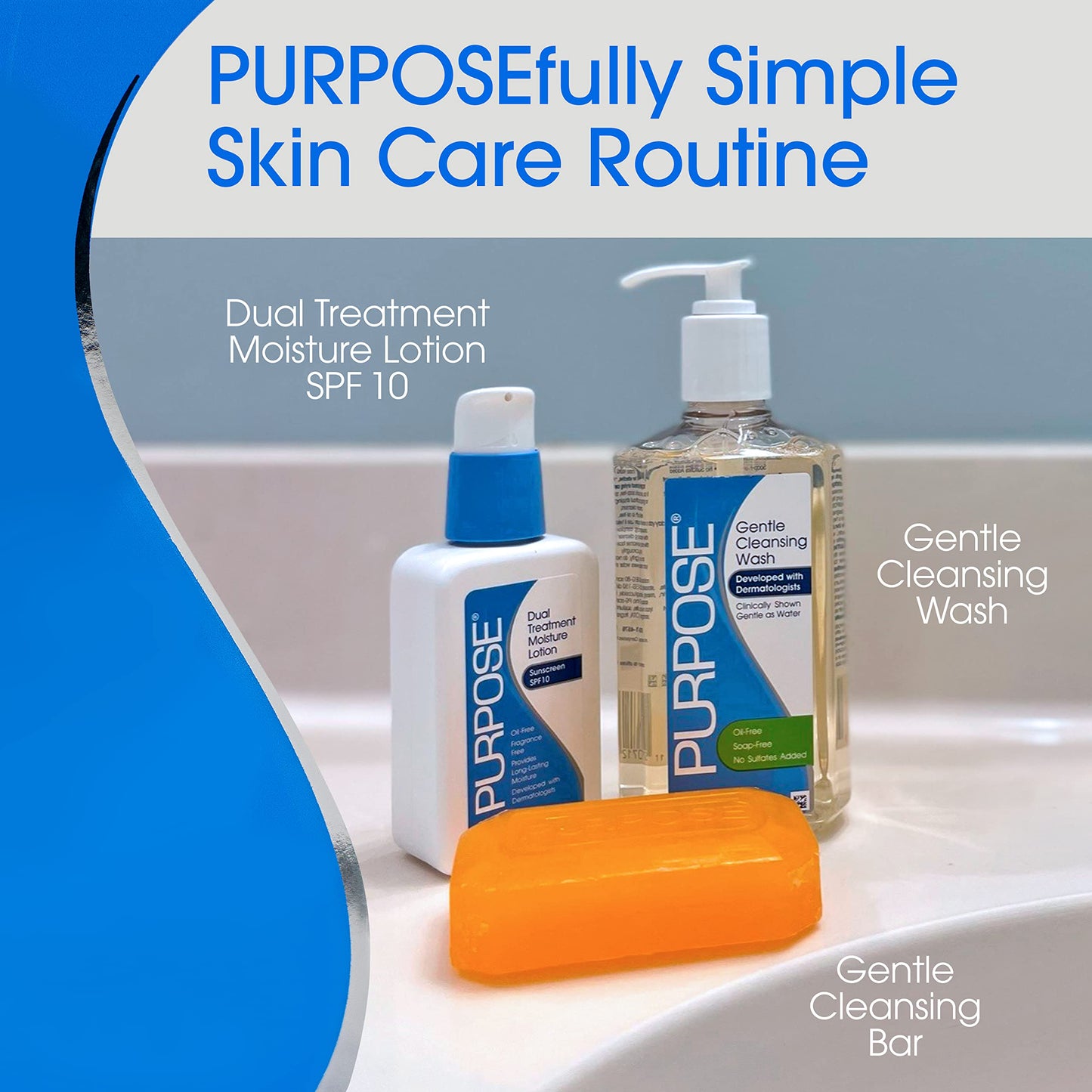 PURPOSE Gentle Cleansing Bar, Developed with Dermatologists, For All Skin Types, For Sensitive & Dry Skin, Oil-free, Hypoallergenic, Sulfate-Free, 6 oz Bar (Pack of 6)