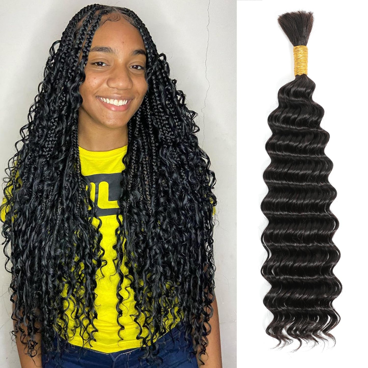 Human Braiding Hair 1 Bundle 18 Inch Deep Wave Bulk Human Hair Natural Black Wet and Wavy Human Hair Bundles for Braiding No Weft 12A Brazilian Virgin Human Hair