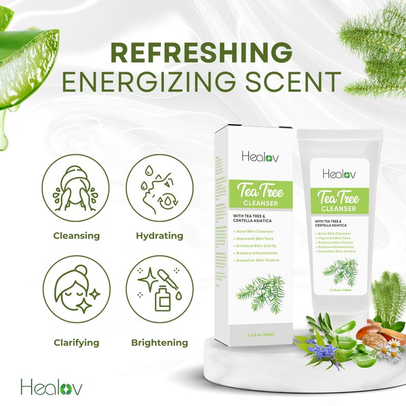 Tea Tree Face Wash – Natural Tea Tree Soap Exfoliating Facial Cleanser – Tea Tree Oil Fights Acne, Skin Irritation and Prevents Breakouts – Deeply Cleansing, Hydrating Liquid Soap for Calm Fresh Skin