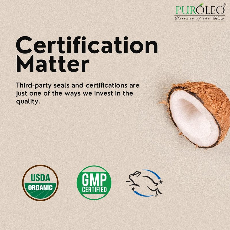 PUROLEO Organic Certified USDA Fractionated Coconut Oil 128 Fl Oz/3785 ML (Packed in Canada) – 100% Natural & Odorless Moisturizer & Carrier Oil for Hair, Skin, Body, Massage, Makeup Removal