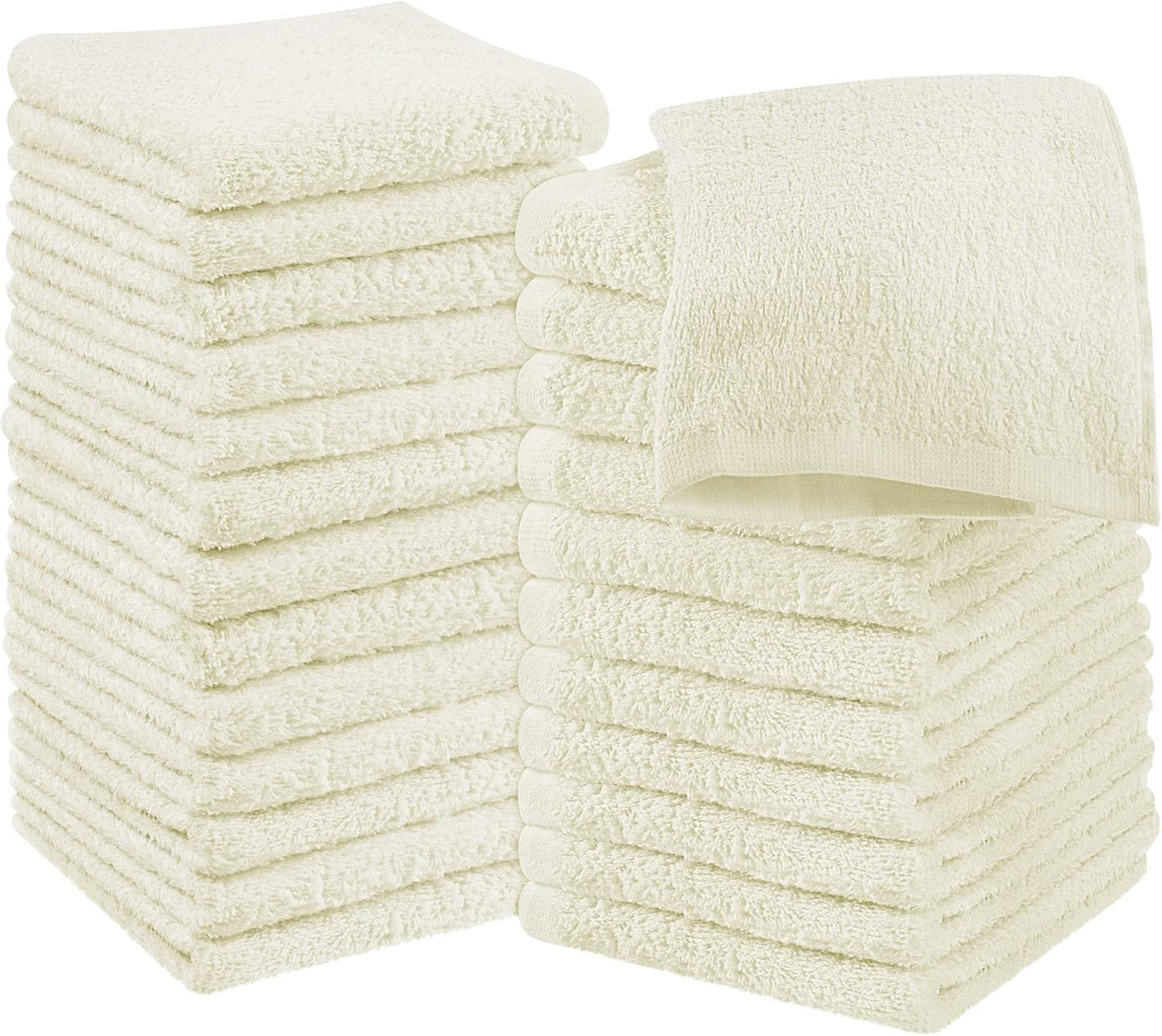 Utopia Towels 12 Pack Cotton Washcloths Set, 100% Ring Spun Cotton, Premium Flannel Face Cloths, Highly Absorbent and Soft Feel Fingertip Towels, Beige