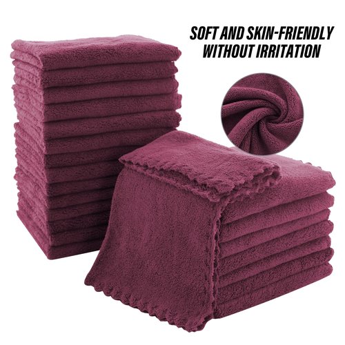 MOONQUEEN Ultra Soft Premium Washcloths Set - 12 x 12 inches - 24 Pack - Quick Drying - Highly Absorbent Coral Velvet Bathroom Wash Clothes - Use as Bath, Spa, Facial, Fingertip Towel (Burgundy)
