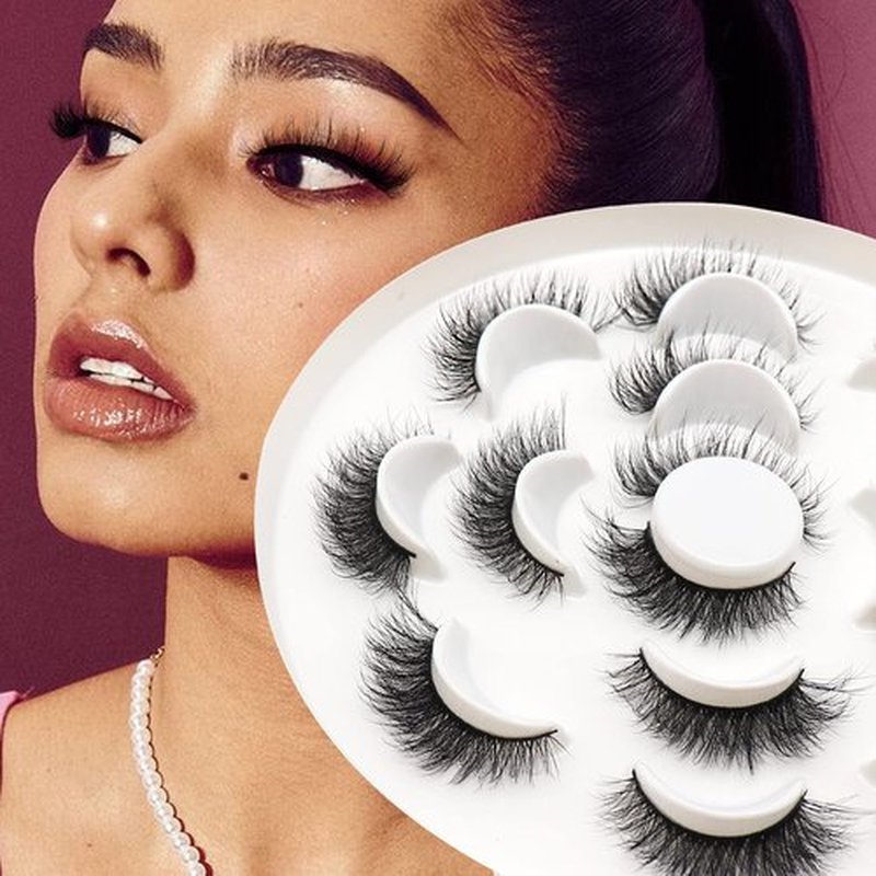 Veleasha Lashes 5D Faux Mink Lashes Crisscross False Eyelashes Handmade Cat Eye Lashes Wispy Fluffy Fake Lashes Luxurious Eyelashes Natural Look Volume Fake Eyelashes 7 Pairs Pack (614)