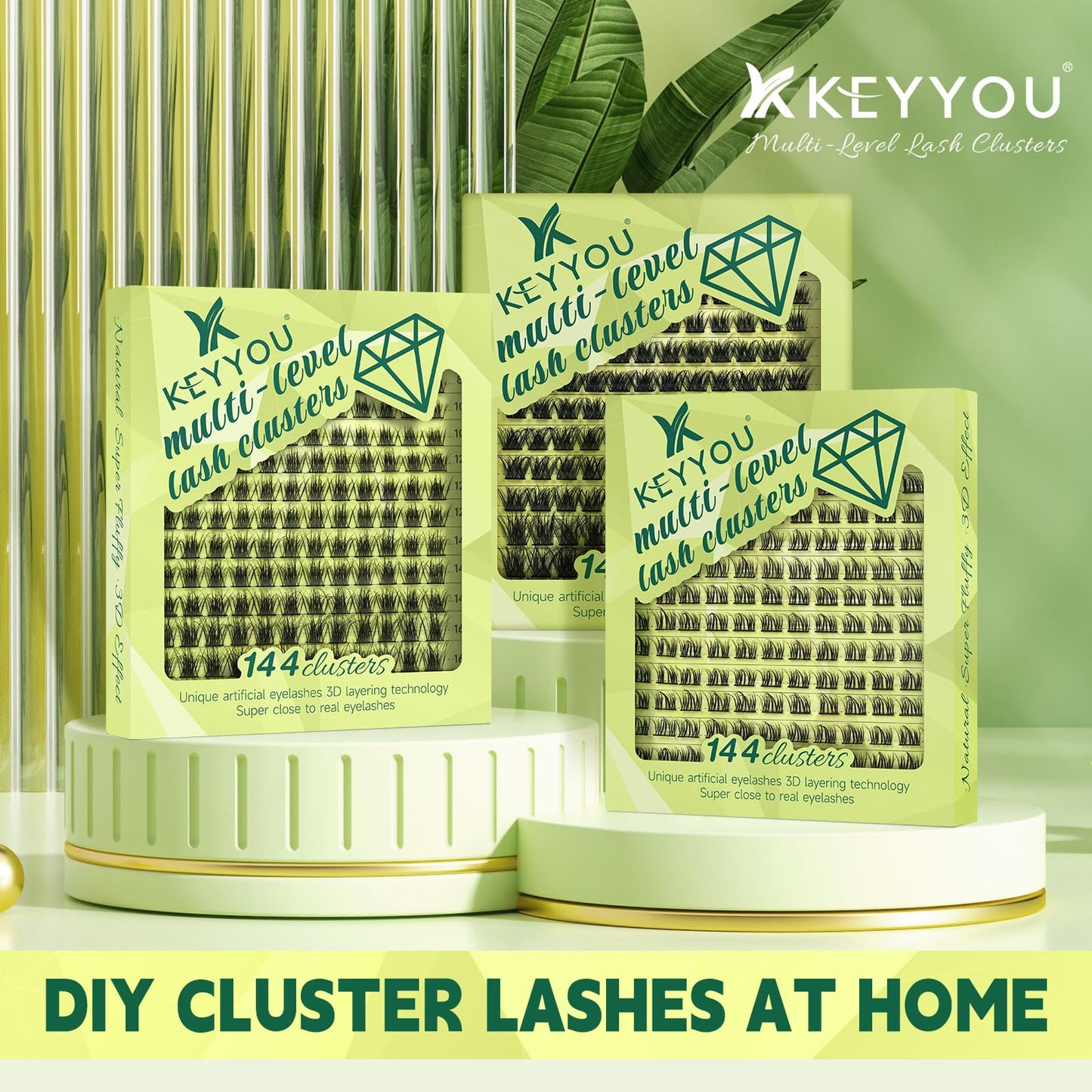 Lash Clusters 3D Effect Eyelash Clusters KEYYOU 144pcs D Curl 8-18MIX Wispy Lashes Fluffy Cluster Lashes Natural Soft DIY Lash Extension(Radiance-D-MIX)