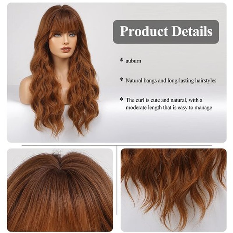 HAIRCUBE Ombre Auburn Wig with Bangs Long Curly Wig with Bangs orange wig Natural Appearance Heat-Resistant Synthetic Wig Suitable for Fashionable Women